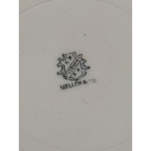 Antique Mellor & Co. Flow Blue 9" Dinner Plate Vernon Scalloped + Plate hanger - Picture 5 of 7